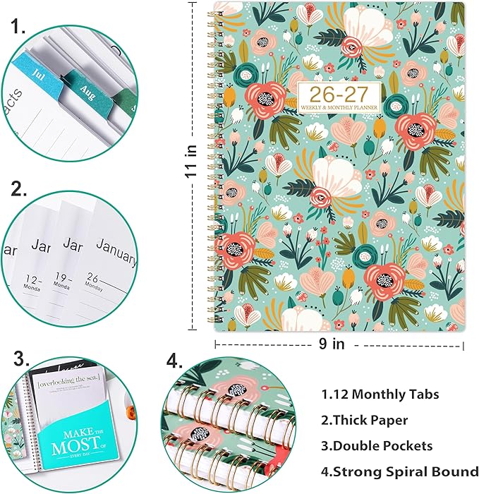 2026-2027 Planner - 2026-2027 Planner Weekly and Monthly, Jul.2026-Jun.2027, 8.5''x11'', Large Daily Blocks to Write, Academic Weekly Monthly Planners with Colorful Tabs, Inner Pocket