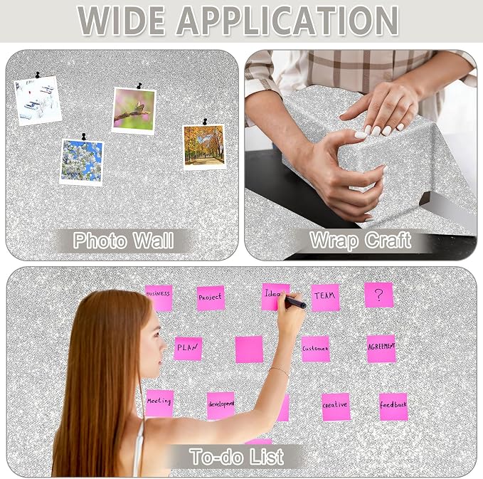 Glitter Silver Bulletin Board Roll Non-Woven Fabric Poster 15.7" x 40 Ft