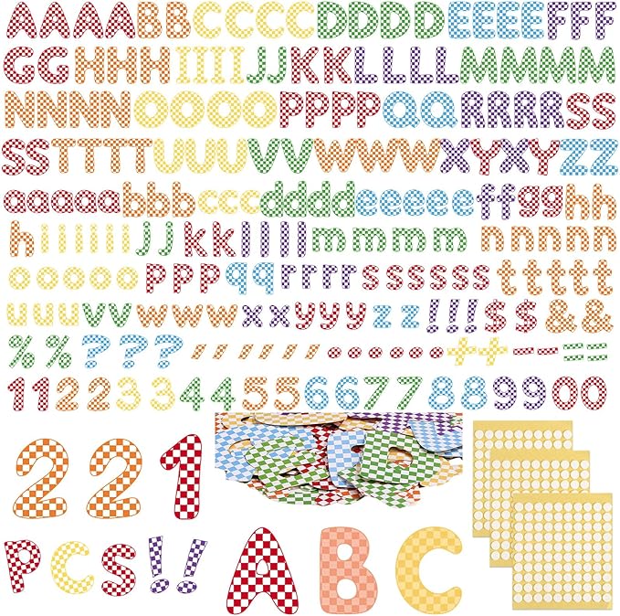 221 Pcs Checkered Notebook Bulletin Board Letters, Round Alphabet Number Punctuation Symbol Combo Letter Cutouts, Colorful Classroom Decor for Summer School Chalkboard Whiteboard Poster Wall