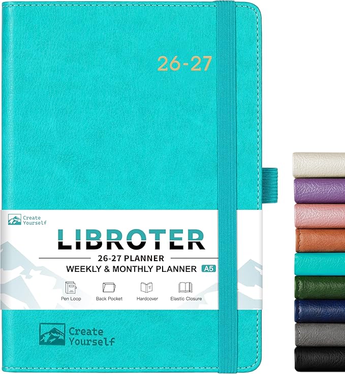 2026-2027 Planner - Academic Planner 2026-2027 Weekly Monthly Planner, July 2026 - June 2027, 5.7'' x 8.4'', Thick Paper, Leather Cover, Pen Holder, Back Pocket, Perfect Daily Organizer - Green