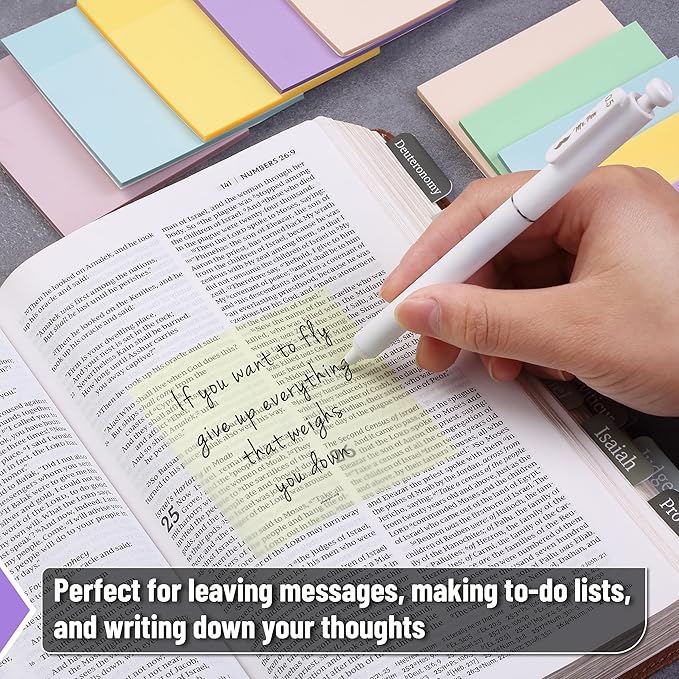Mr. Pen- Transparent Sticky Notes, 3" x 3", 12 Pads, 600 Sheets, See Through Self-Adhesive Notes for Bible Journaling and Studying, Water-Resistant, Easy to Peel, Clean Removal