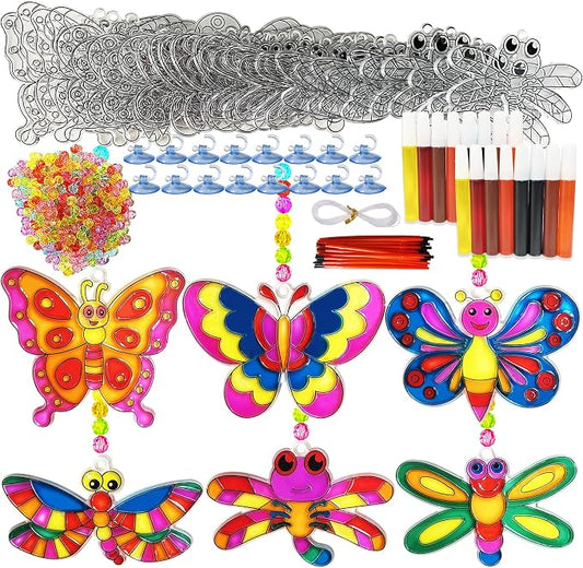 Ayhuhra 30 Set Butterfly Dragonfly Suncatcher Craft Kits, DIY Window Art | Spring and Easter crafts for summer parties, floral decor, garden themes, nature-inspired windows, and seasonal art projects
