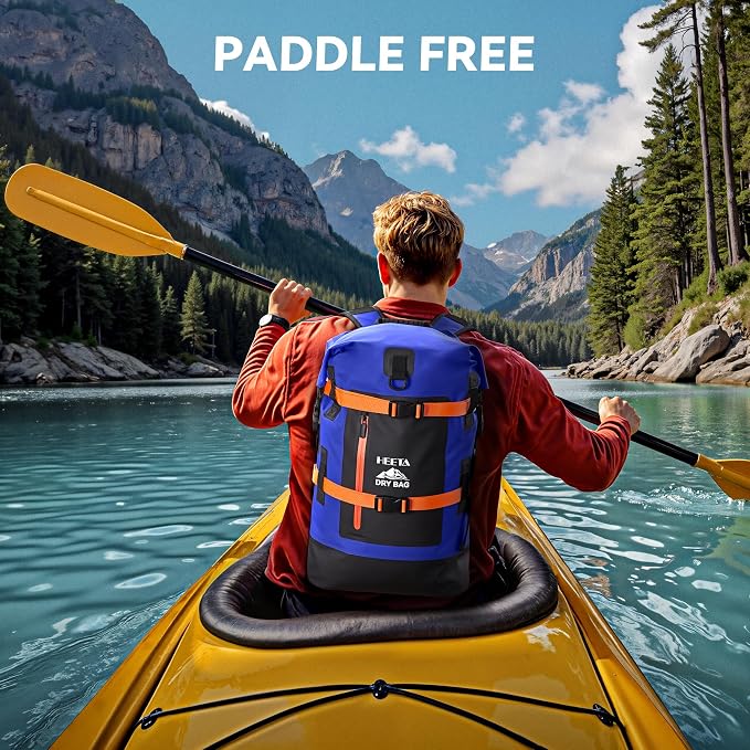 HEETA Dry Bags Waterproof Backpack 40L for Men & Women, Roll Top Heavy Duty | Cushioned Hiking Backpack, for Kayaking Boating Paddle Boarding Fishing Travel Camping Beach Vacation Cruise Ship Essentials