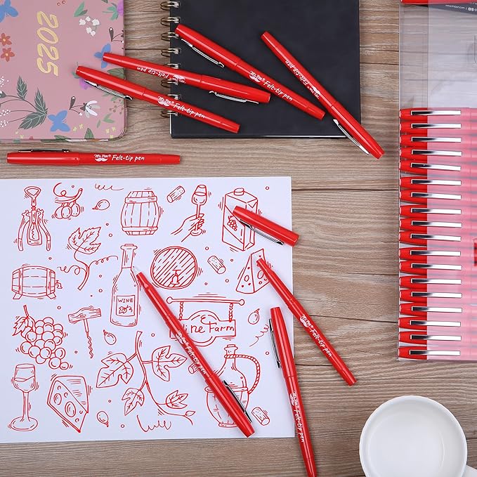 Mr. Pen- Felt Tip Pens, 36 Pack, 0.7 mm, Red Felt Tip Pens Bulk, Fast Dry, No Smear, Planner Markers for Underlining, Writing, Drawing, Journaling Supplies