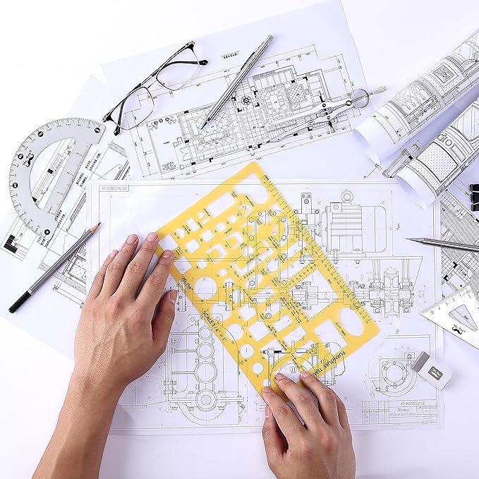 Mr. Pen- House Plan, 3 pcs, Interior Design and Furniture Templates, Clear Flexible Plastic, Drafting Tools, Ruler Shapes for Architecture, 1/4 Inch Scale, Kitchen, Bath, Bedroom, Office, Living Room