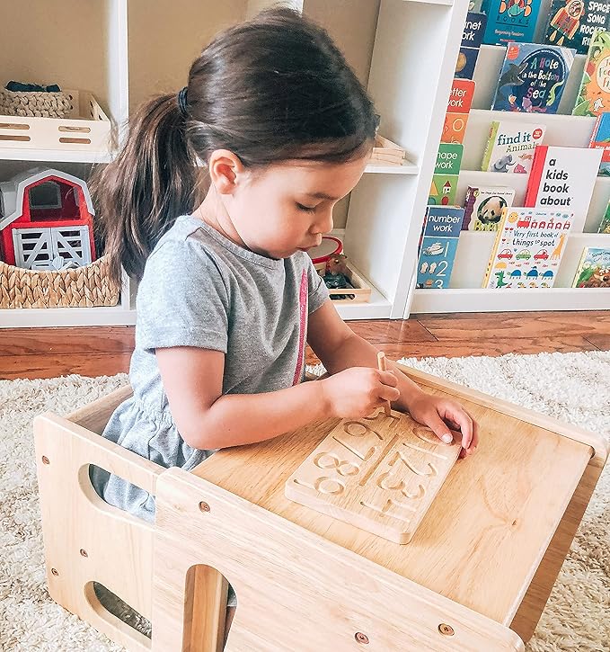 Montessori & Me Wood Number Tracing Board - Montessori Numbers and Shapes Complements Wooden Letter Tracing Board - Large Wooden Print Numbers for Toddler to Preschool