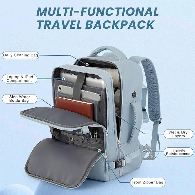 Sinaliy Travel laptop Backpack for Women, Personal Item Size Flight Approved, 16 Inch Laptop Bag with Multi-Pockets, College Computer Bag, Waterproof Carry On Backpack Casual Daypack Backpack