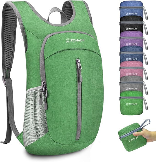 ZOMAKE Lightweight Packable Backpack, 10L Small Foldable Daypack for Hiking | Water Resistant Collapsible Backpacks for Women Men,Everyday Carry, Multi Compartment Storage,Adjustable Strap(Dark Green A1)