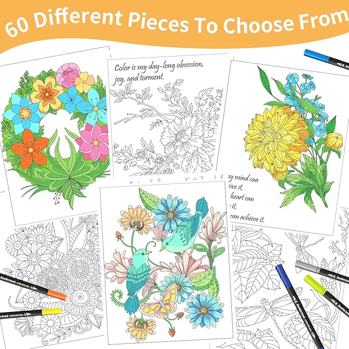 Kalysky Easy and Cozy Adult Coloring Book Set, 3 Pack Stress Relief Coloring Books for Adults Relaxation, Flower Inspirational Quotes Designs.