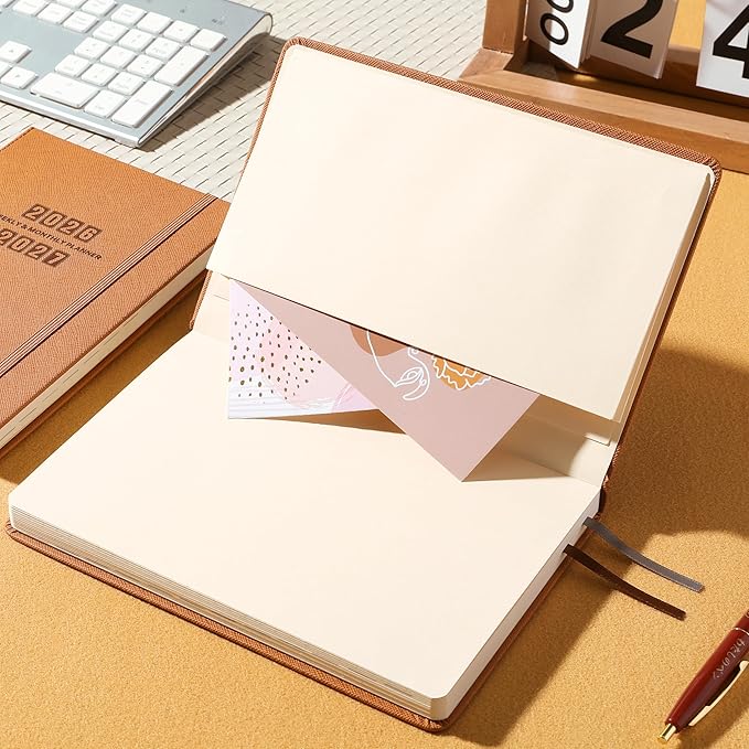 2026-2027 Planner - Academic Planner 2026-2027 Weekly & Monthly, July 2026 - June 2027, 5.75" x 8.25", Saffiano Leather with Thick Paper, Back Pocket with Notes Pages - Brown
