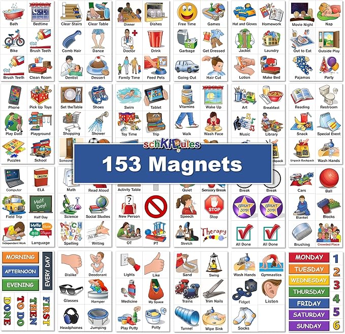153 pc Daily Visual Schedule Magnets for Kids-Create Healthy Routines, Reminders, Kids Calendars, Chore Charts & Behavioral Supports for Kids who Thrive on visuals, Type A Toddlers, Autism & ADHD