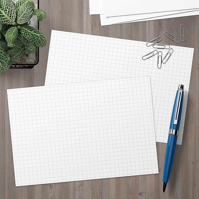 321Done Grid Index Cards (Set of 50) 5x7, Graph-Ruled 0.20 Double-Sided, Thick Cardstock, Made in The USA, White