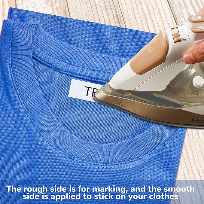 100 Pieces Precut Iron on Labels for Clothing and 2 Pcs Permanent Fabric Markers Laundry Marker Personalized Blank Clothing Name Tags for Nursing Homes, Camp, College, and Uniforms, 3 Size