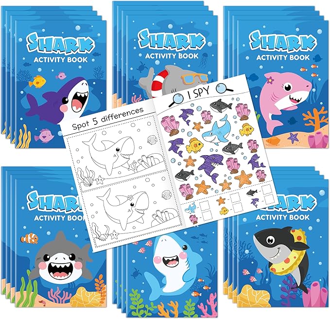 JAPBOR Shark Activity Coloring Books - 24PCS Mini Ocean Animals Color Activities Book Bulk for Party Favor, Summer Sea Animal Small DIY Colour Page for Birthday Gifts Classroom Draw Painting Game