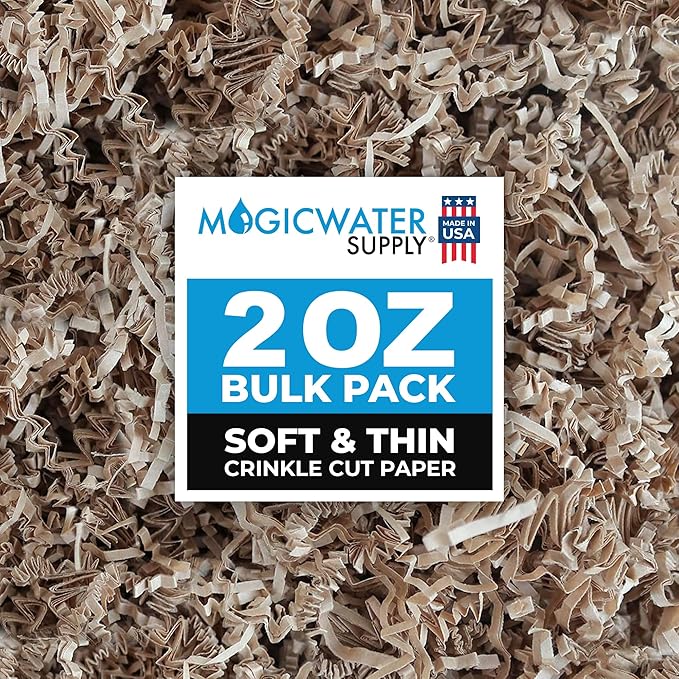 MagicWater Supply - 2 oz - Kraft - Soft & Thin Crinkle Cut Paper Shred Filler great for Gift Wrapping, Basket Filling, Birthdays, Weddings, Anniversaries, Valentines Day, and other occasions