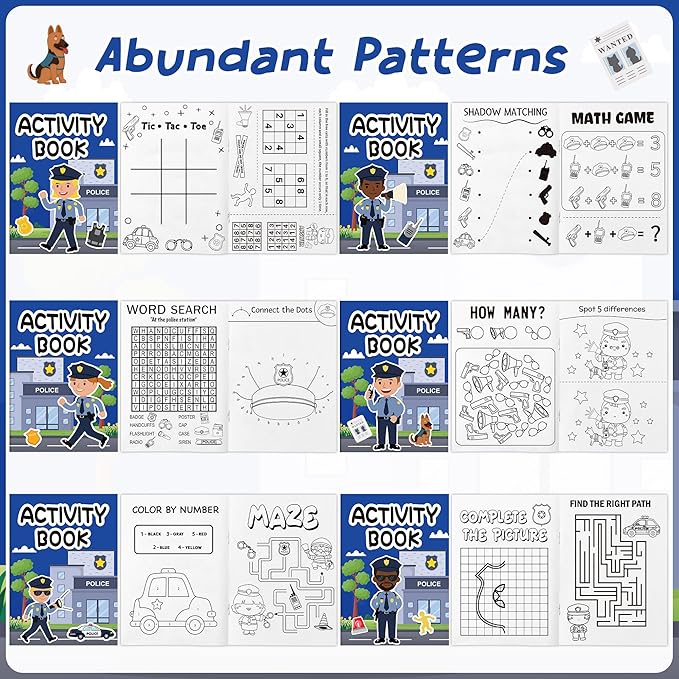 JAPBOR Police Activity Coloring Books - 24PCS Mini Policemen Activities Color Book Bulk for Kids Party Favors, Police Themed Small Colouring Pages for Birthday Gifts Classroom Drawing Painting Games
