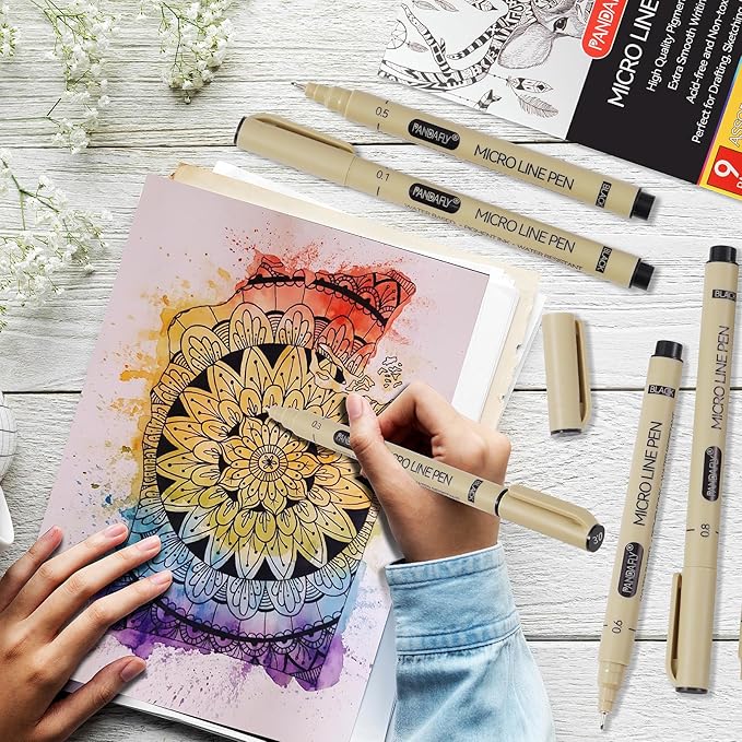 PANDAFLY Black Micro-Pen Fineliner Ink Pens, 9 Size Ultra Fine Point Pen, Waterproof Archival Ink, Multiliner Black Art Pens for Drawing, Sketching, Watercolor, Illustration, Bible, Anime, Manga