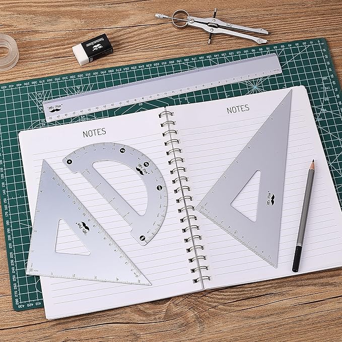 Mr. Pen- Metal Geometry Kit, 4 Pack, 45° & 30°/60° Set Squares, 6" Protractor & 12" Ruler, Durable Metal Drafting Tools for Technical Drawing, Math, Engineering & Architecture