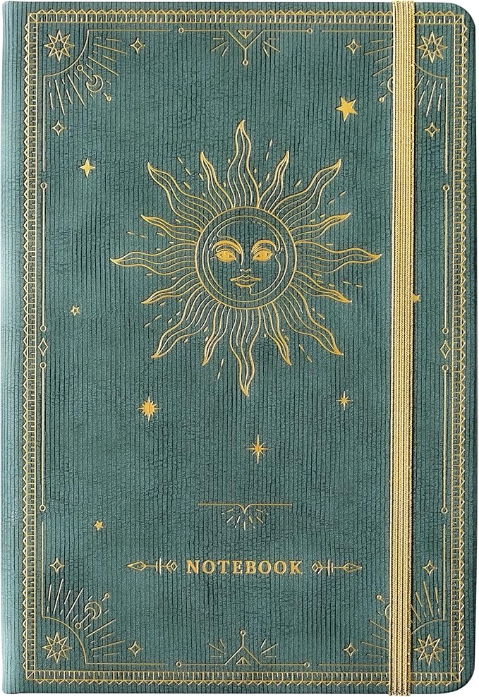Artfan Ruled Notebook/Journal – Premium Thick Paper Faux Leather Classic Writing Notebook with Pocket + Page Dividers Gifts, Banded, Large, 144 Pages, Hard Cover, Lined (5.8 x 8.4) - Cyan
