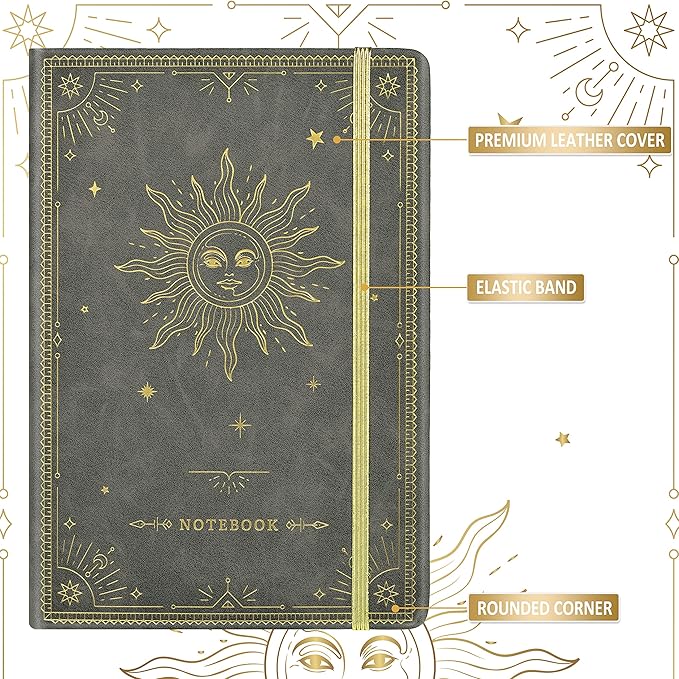 Artfan Ruled Notebook/Journal – Premium Thick Paper Faux Leather Classic Writing Notebook with Pocket + Page Dividers Gifts, Banded, Large, 144 Pages, Hard Cover, Lined (5.8''x 8.4'') - Dark Gray