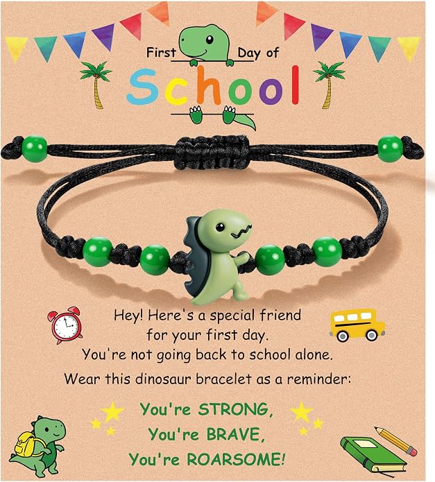 PEALICIOUS Dinosaur Bracelets for Boys, Back to School Birthday Son Gifts | First Day of Kindergarten Bracelet, Adjustable Dino Gifts Match Dinosaur Costume, Birthday Gifts for Boys Son Grandson