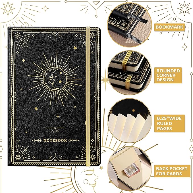 Artfan Ruled Notebook/Journal – Premium Thick Paper Classic Writing Notebook with Pocket + Page Dividers Gifts, Banded, Large, 128 Pages, Hard Cover, Lined (5.3" x 8.26") - Goddess Of the Moon