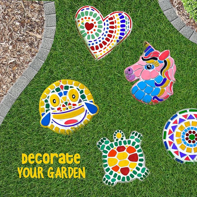 Dan&Darci Stepping Stones Painting Kit for Kids, 5 Paint Your Own Garden Stones with Paints and Brushes, Crafts for Kids Ages 6-8