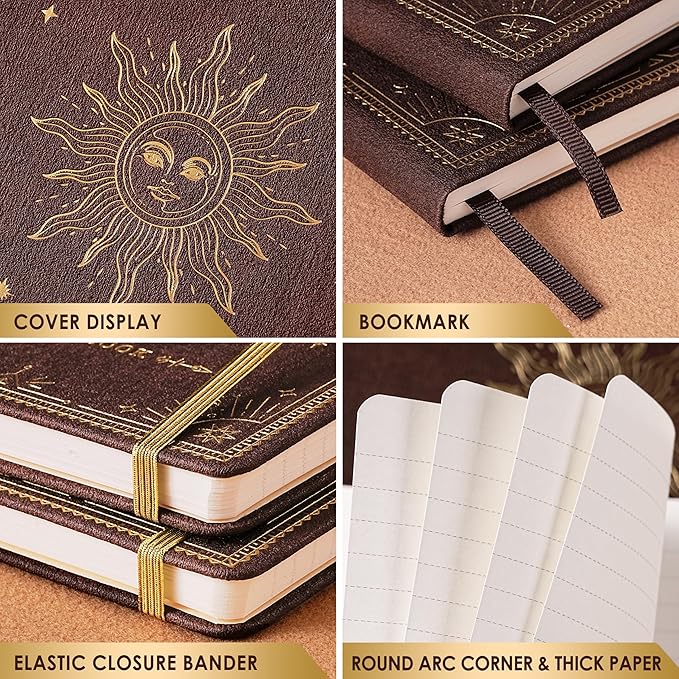 Artfan Ruled Notebook/Journal – Premium Thick Paper Faux Leather Classic Writing Notebook with Pocket + Page Dividers Gifts, Banded, Large, 144 Pages, Hard Cover, Lined (5.8 x 8.4) - Reddish Brown