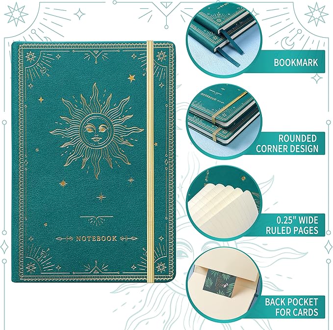 Artfan Ruled Notebook/Journal – Premium Thick Paper Faux Leather Classic Writing Notebook with Pocket + Page Dividers Gifts, Banded, Large, 144 Pages, Hard Cover, Lined (5.8 x 8.4) - Jungle Green