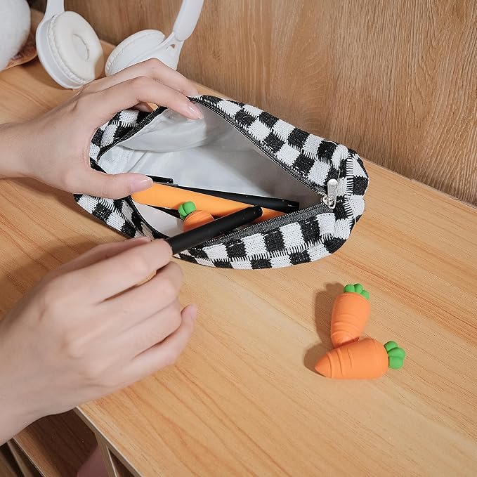 Pencil Case Pen Case Office College School Storage Bag Pouch Holder Box Organizer Makeup Pouch Cosmetic Bag Aesthetic Cute Pencil Case for Girls Boys Kids (Black)