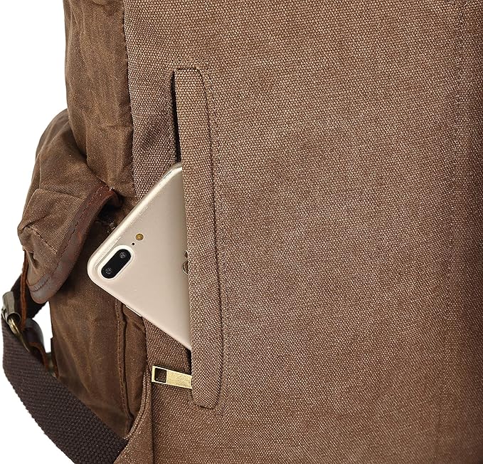 Genuine Leather Canvas waxed Backpack Travel Rucksack Laptop Bag Army Green