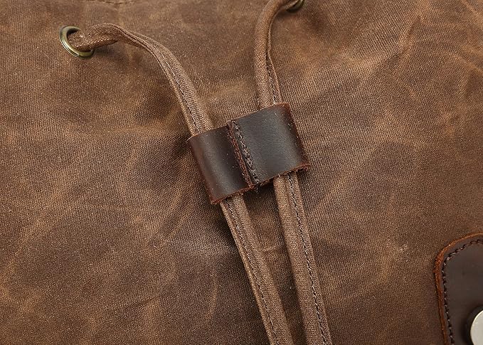 Genuine Leather Canvas waxed Backpack Travel Rucksack Laptop Bag Army Green