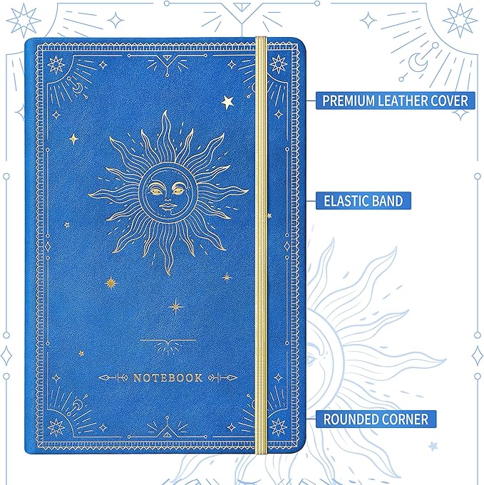Artfan Ruled Notebook/Journal – Premium Thick Paper Faux Leather Classic Writing Notebook with Pocket + Page Dividers Gifts, Banded, Large, 144 Pages, Hard Cover, Lined (5.8 x 8.4) - Gemstone Blue