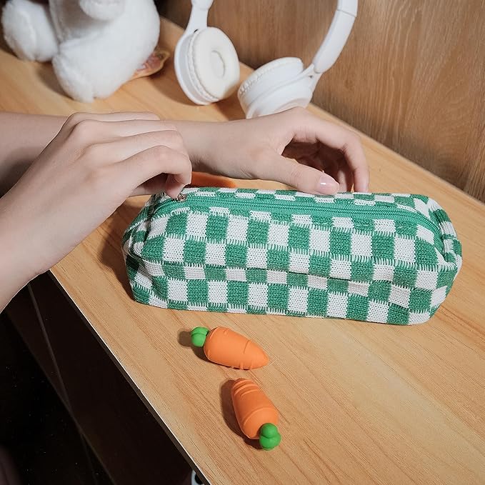 Pencil Case Pen Case Office College School Storage Bag Pouch Holder Box Organizer Makeup Pouch Cosmetic Bag Aesthetic Cute Pencil Case for Girls Boys Kids (Green)