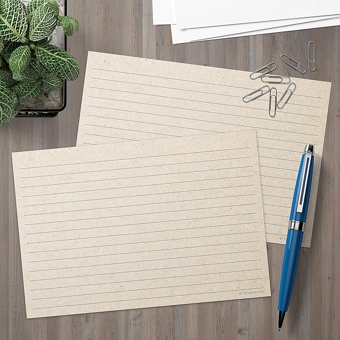 321Done Jumbo Rustic Index Cards - Made in USA - Large Size 5x7 Horizontal (Set of 50), Kraft Tan College-Ruled Lined Notecards Double-Sided, Thick Heavy Duty Cardstock, Simple Note Cards Lines, XL