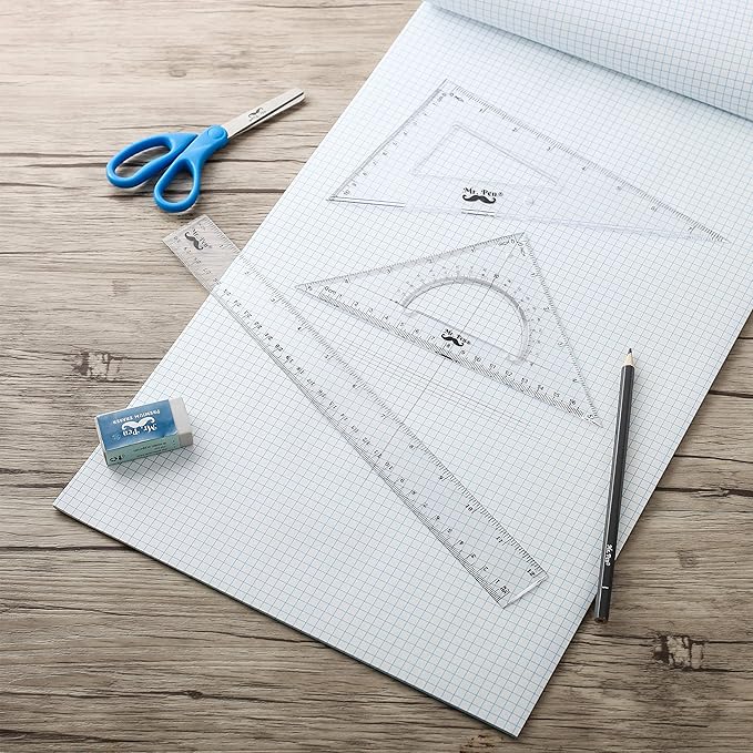 Mr. Pen Triangle Ruler, Protractor, Math Set - 3 Pack, Square Ruler, Protractor for Geometry