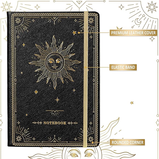 Artfan Ruled Notebook/Journal – Premium Thick Paper Classic Writing Notebook with Pocket + Page Dividers Gifts, Banded, Large, 128 Pages, Hard Cover, Lined (5.3" x 8.26") - Black