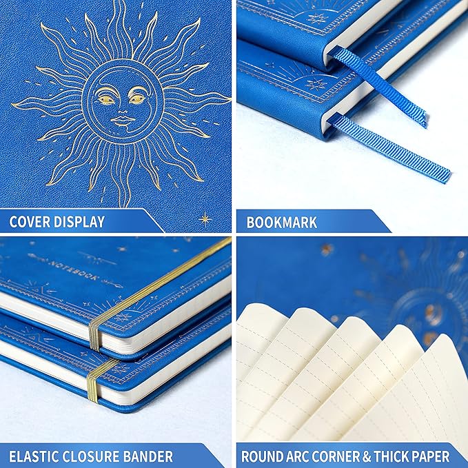 Artfan Ruled Notebook/Journal – Premium Thick Paper Faux Leather Classic Writing Notebook with Pocket + Page Dividers Gifts, Banded, Large, 144 Pages, Hard Cover, Lined (5.8 x 8.4) - Gemstone Blue
