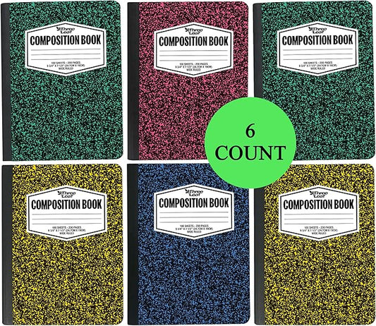 THREE LEAF 100 SHEETS WIDE RULED 9-3/4" x 7-1/2" COLOR COMPOSITION NOTEBOOK, PACK OF 6, WRITING JOURNAL NOTEBOOK, HOME SCHOOL SUPPLIES FOR COLLEGE STUDENTS & K-12, SEWN BINDING HARD COVER COLOR