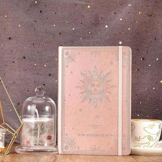 Artfan Ruled Notebook/Journal – Premium Thick Paper Faux Leather Classic Writing Notebook with Pocket + Page Dividers Gifts, Banded, Large, 144 Pages, Hard Cover, Lined (5.8 x 8.4) - The Sun