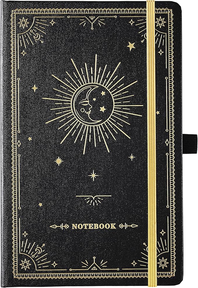 Artfan Ruled Notebook/Journal – Premium Thick Paper Classic Writing Notebook with Pocket + Page Dividers Gifts, Banded, Large, 128 Pages, Hard Cover, Lined (5.3" x 8.26") - Goddess Of the Moon