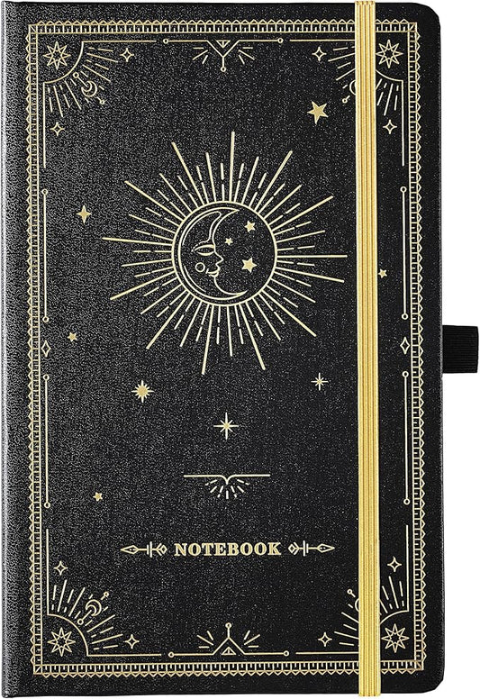 Artfan Ruled Notebook/Journal – Premium Thick Paper Classic Writing Notebook with Pocket + Page Dividers Gifts, Banded, Large, 128 Pages, Hard Cover, Lined (5.3" x 8.26") - Goddess Of the Moon