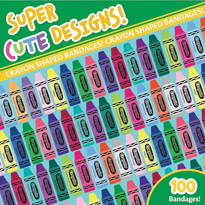 Crayola Shaped Kids Bandages, 100 CT | Great for Birthdays, Party Supplies, Stickers, Stocking Stuffer or White Elephant Gift | Adhesive Bandages for Minor Cuts, Scrapes, & Burns