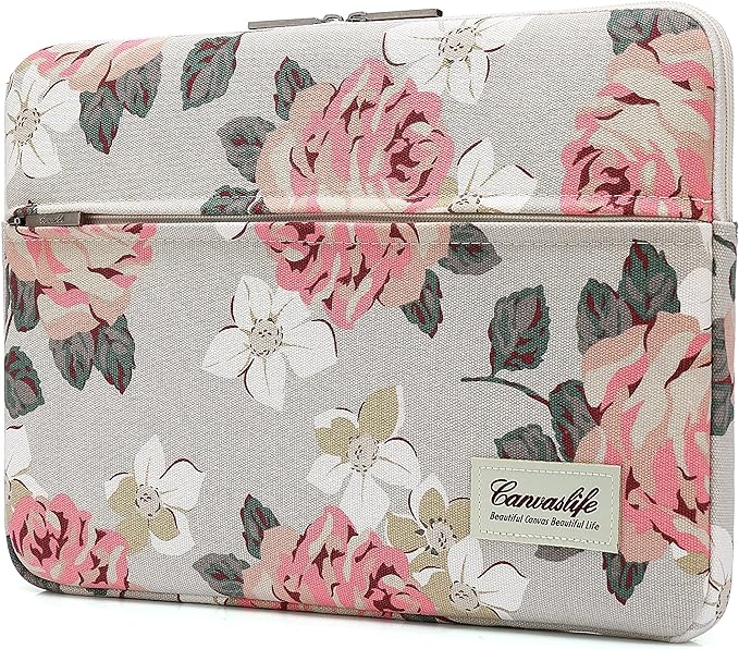 Canvaslife Pink Rose Pattern 13 inch Canvas Laptop Sleeve with Pocket 13 inch 13.3 inch Laptop 13 case13 Sleeve