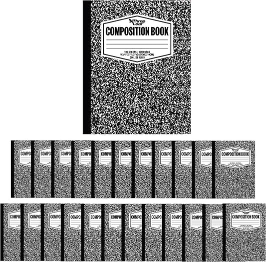 THREE LEAF 100 SHEETS COLLEGE RULED 9-3/4" x 7-1/2" COMPOSITION NOTEBOOK, PACK OF 24, WRITING JOURNAL NOTEBOOK, HOME SCHOOL SUPPLIES FOR COLLEGE STUDENTS & K-12, SEWN BINDING HARD COVER MARBLE