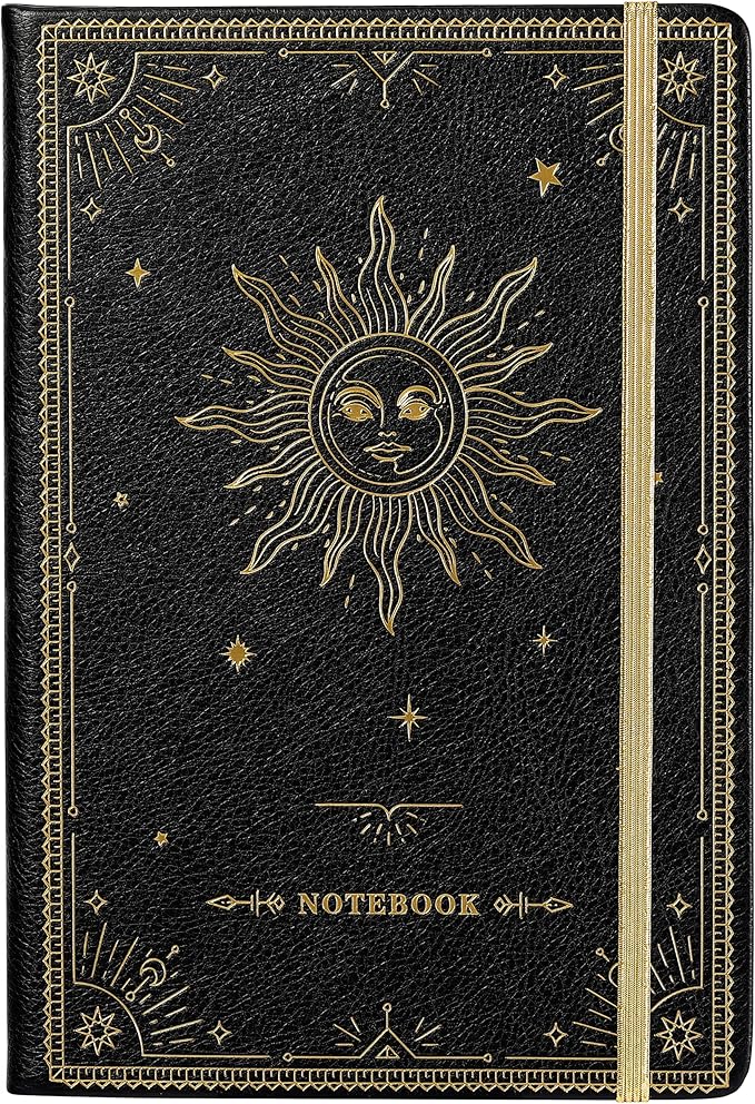 Artfan Ruled Notebook/Journal – Premium Thick Paper Classic Writing Notebook with Pocket + Page Dividers Gifts, Banded, Large, 128 Pages, Hard Cover, Lined (5.3" x 8.26") - Black