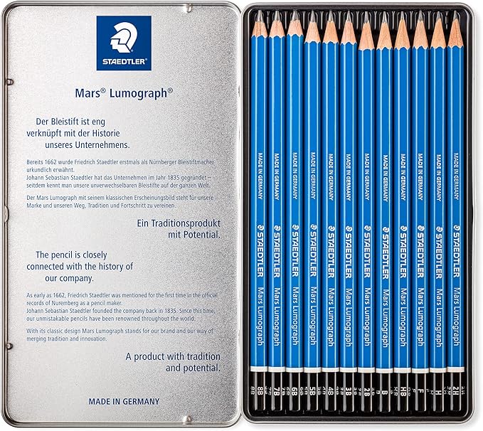 Staedtler Lumograph Graphite Drawing & Sketching Pencils, Soft Set of 12 Degrees (100G12S)