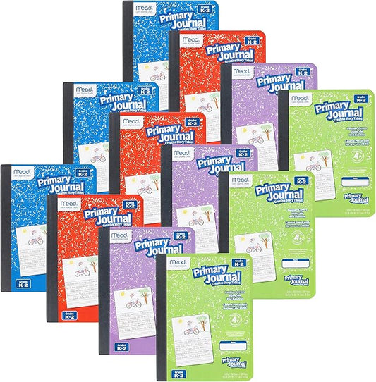 Mead Primary Journal Creative Story Tablet Composition Notebook, 7.5" x 9.75", Grades K-2, 100 Sheets, 12 Pack, Assorted Colors (610052-ECM)