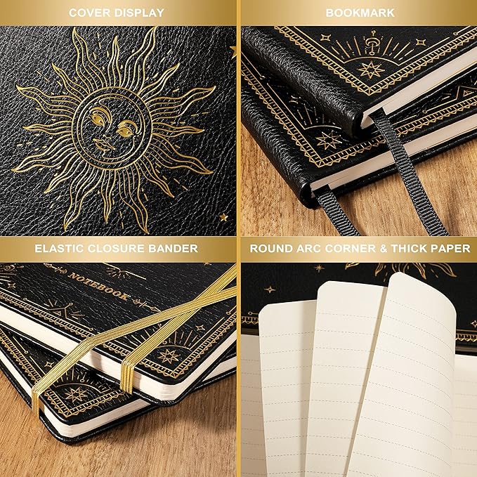 Artfan Ruled Notebook/Journal – Premium Thick Paper Classic Writing Notebook with Pocket + Page Dividers Gifts, Banded, Large, 128 Pages, Hard Cover, Lined (5.3" x 8.26") - Black