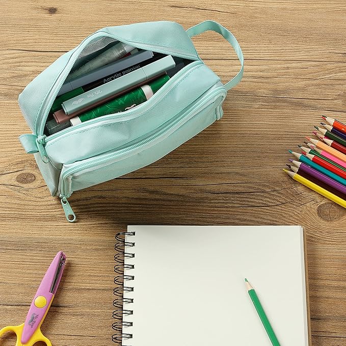 Mr. Pen Large Capacity Pencil Pouches and Bags - Mint Green School